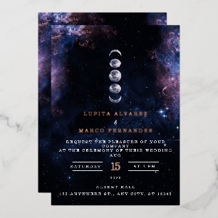 Invitación Con Relieve Metalizado Elegante tema espacial Astronomía Luna Boda Invita