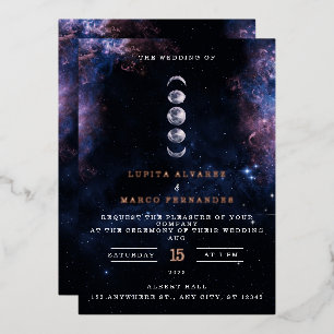 Invitación Con Relieve Metalizado Elegante tema espacial Astronomía Luna Boda Invita