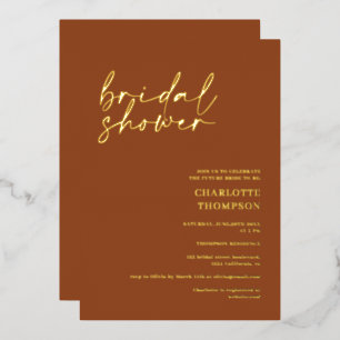 Invitación Con Relieve Metalizado Elegante terracota escritura casual ducha de novia