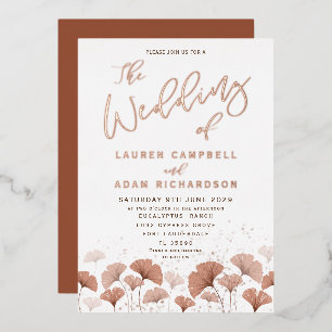 Invitación Con Relieve Metalizado Elegante Terracota Foliage Rosa Boda de oro