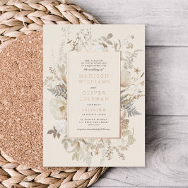 Invitación Con Relieve Metalizado Elegante Tierra Floral Moda Crema Boda REAL
