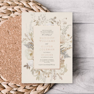 Invitación Con Relieve Metalizado Elegante Tierra Floral Moda Crema Boda REAL