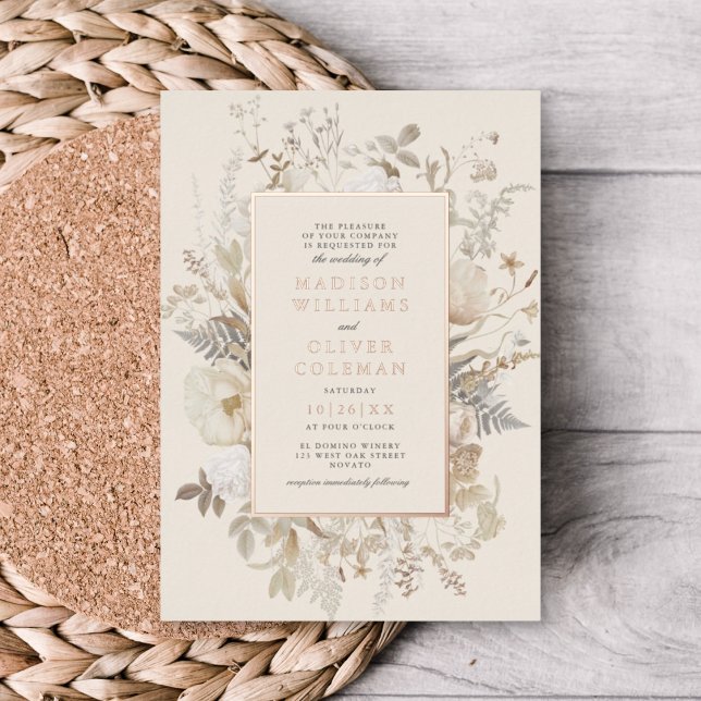 Invitación Con Relieve Metalizado Elegante Tierra Floral Moda Crema Boda REAL (Subido por el creador)