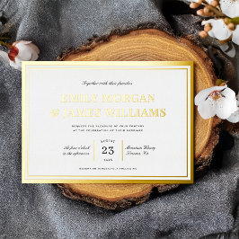 Invitación Con Relieve Metalizado Elegante Tipo Clásico Marco Boda Blanco + Oro