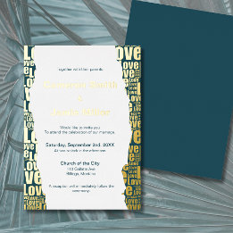 Invitación Con Relieve Metalizado Elegante tipografía de boda de amor gris pizarra o