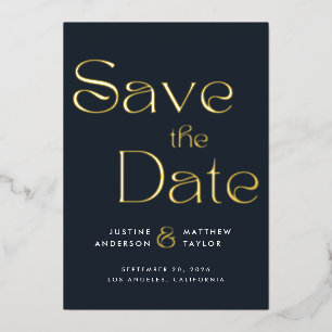 Invitación Con Relieve Metalizado Elegante tipografía de boda para guardar la fecha