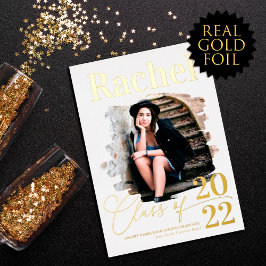 Invitación Con Relieve Metalizado Elegante tipografía de oro real clase de graduació