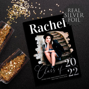 Invitación Con Relieve Metalizado Elegante tipografía de plata real clase de graduac