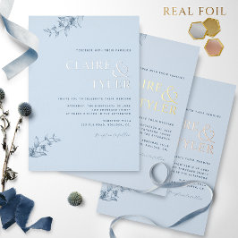 Invitación Con Relieve Metalizado Elegante tipografía moderna de lámina real azul pa