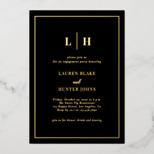 Invitación Con Relieve Metalizado Elegante Tradicional Compromiso Negro Y Dorado