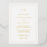 Invitación Con Relieve Metalizado Elegante tradicional Monograma simple Boda oro<br><div class="desc">Invitación clásica de bodas con su monograma y detalles del boda rodeados de un borde doble. Todos los elementos de diseño están en Relieve metalizado oro real. Un estilo tradicional Invitación a la Boda con un diseño limpio y atemporal perfecto para un boda formal.</div>