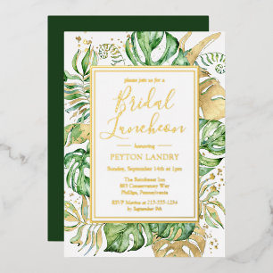 Invitación Con Relieve Metalizado Elegante Tropical Bridal Luncheon Shower Gold