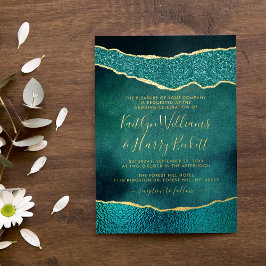 Invitación Con Relieve Metalizado Elegante Turquesa & Gold Agate Boda Real