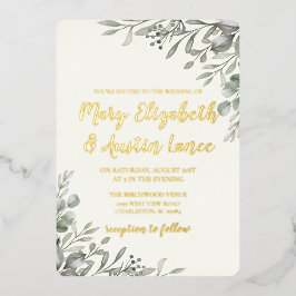 Invitación Con Relieve Metalizado Elegante vegetación acuática