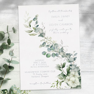 Invitación Con Relieve Metalizado Elegante vegetación eucalipto