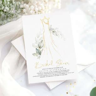 Invitación Con Relieve Metalizado Elegante vegetación y ducha de Boda con ducha de n