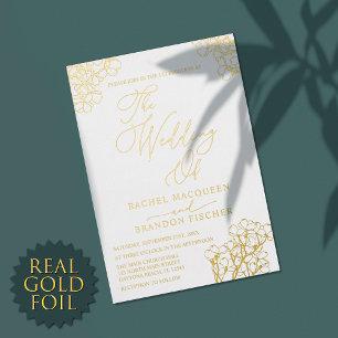 Invitación Con Relieve Metalizado Elegante verano floral blanco Boda real oro