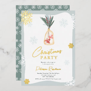 Invitación Con Relieve Metalizado Elegante verde azul rojo boho ramas Navidad