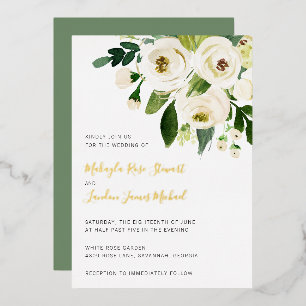 Invitación Con Relieve Metalizado Elegante verde Boda floral blanca oro