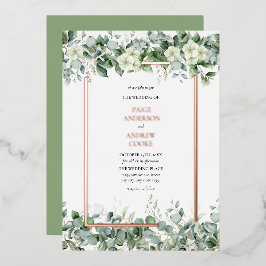 Invitación Con Relieve Metalizado Elegante Verde Botánico de Eucalipto
