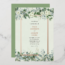 Invitación Con Relieve Metalizado Elegante Verde Botánico de Eucalipto
