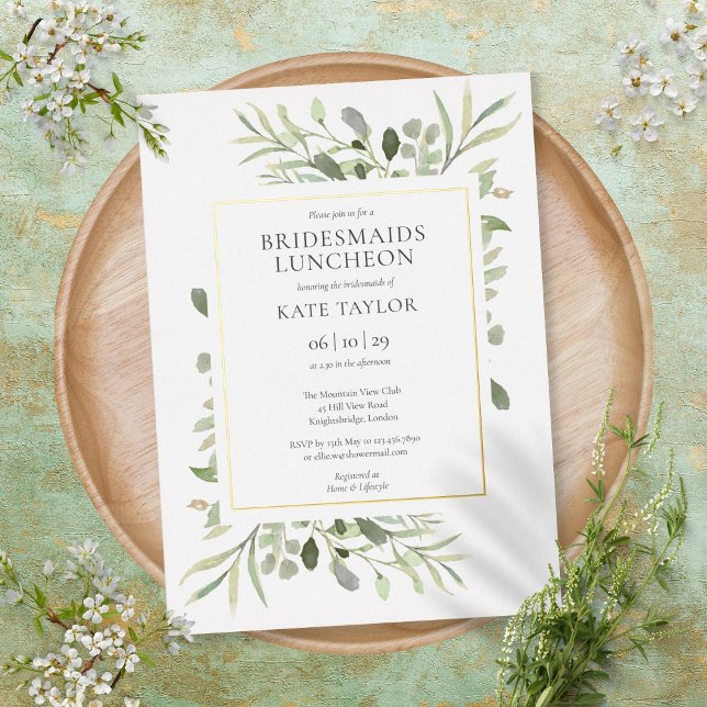 Invitación Con Relieve Metalizado Elegante verde Bridesmaids Luncheon Gold (Subido por el creador)