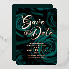 Invitación Con Relieve Metalizado Elegante Verde Esmeralda boda de oro Save the date