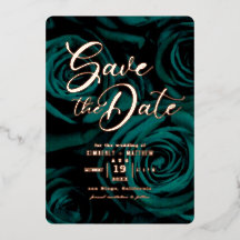 Elegante Verde Esmeralda boda de oro Save the date