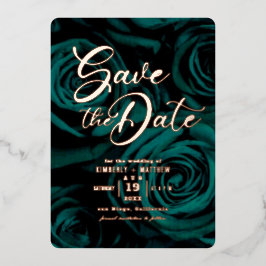 Invitación Con Relieve Metalizado Elegante Verde Esmeralda boda de oro Save the date