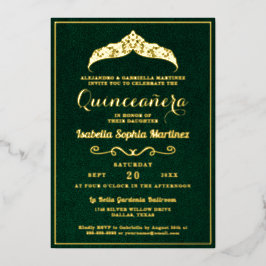 Invitación Con Relieve Metalizado Elegante verde esmeralda Quinceañera 15º cumpleaño