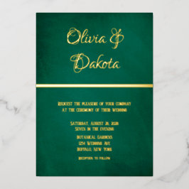 Invitación Con Relieve Metalizado Elegante Verde Esmeralda Y Boda De Oro