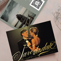 Elegante verde gris caligrafía de oro QR Foto de c