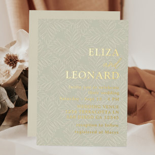 Invitación Con Relieve Metalizado Elegante Verde Gris y Dorado Minimalista