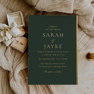 Invitación Con Relieve Metalizado Elegante Verde Oscuro Elegante Boda Moderna Dorada