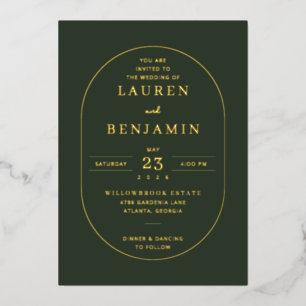Invitación Con Relieve Metalizado Elegante Verde Oscuro Geométrico