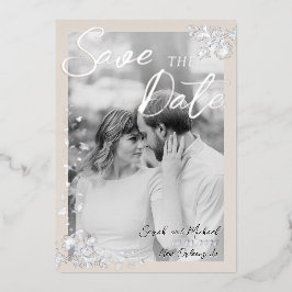 Invitación Con Relieve Metalizado Elegante victoriano floral vintage salva la fecha