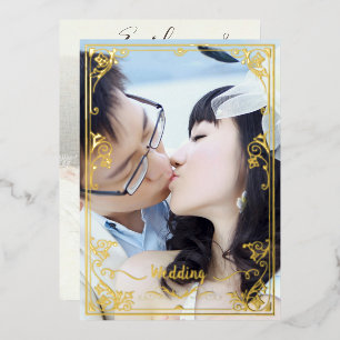 Invitación Con Relieve Metalizado Elegante victoriano tu foto detrás y delante de or