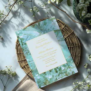 Invitación Con Relieve Metalizado Elegante Vidrio de Mar Piedra Preciosa Boda