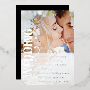 Invitación Con Relieve Metalizado Elegante Vintage Moderno Plata Boda Foto