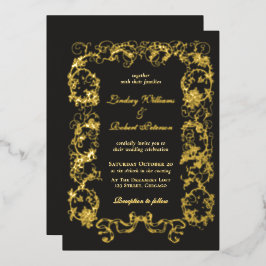 Invitación Con Relieve Metalizado Elegante vintage ornamentado negro dorado