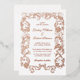 Invitación Con Relieve Metalizado Elegante Vintage Ornamentado Rosa Oro Blanco