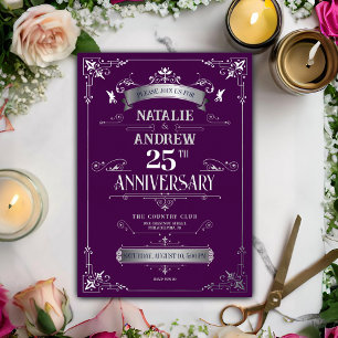 Invitación Con Relieve Metalizado Elegante Violet Silver 25 Aniversario de Bodas