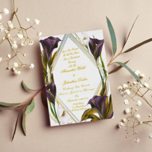 Invitación Con Relieve Metalizado Elegante Violeta Púrpura Calla Lilly Floral
