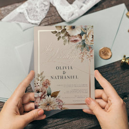 Invitación Con Relieve Metalizado Elegante Watercolor Floral Fall Wedding