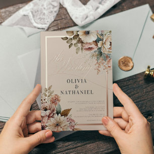 Invitación Con Relieve Metalizado Elegante Watercolor Floral Fall Wedding