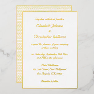 Invitación Con Relieve Metalizado Elegante White Faux Gold Modern Wedding