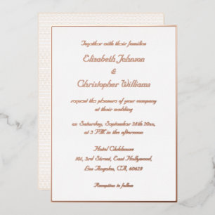 Invitación Con Relieve Metalizado Elegante White Rose Gold Noche Moderno de boda per