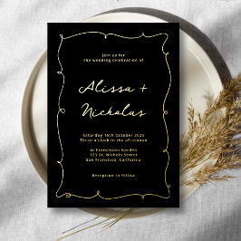 Invitación Con Relieve Metalizado Elegante y caprichoso Boda negro y oro