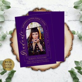 Invitación Con Relieve Metalizado Elegante y elegante foto de graduación púrpura en 