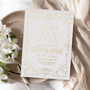 Invitación Con Relieve Metalizado Elegante y moderna boda clásica salva la fecha